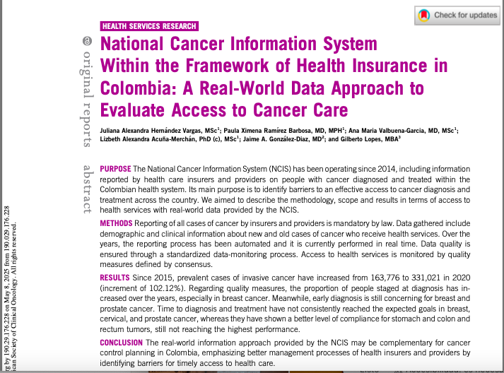 National cancer information system within the framework of health insurance in Colombia: A real-world data approach to evaluate access to cancer care