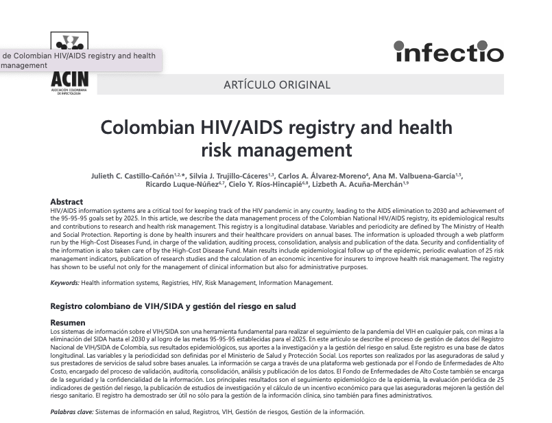 National Registry of HIV- Colombian health system: Healthcare risk management
